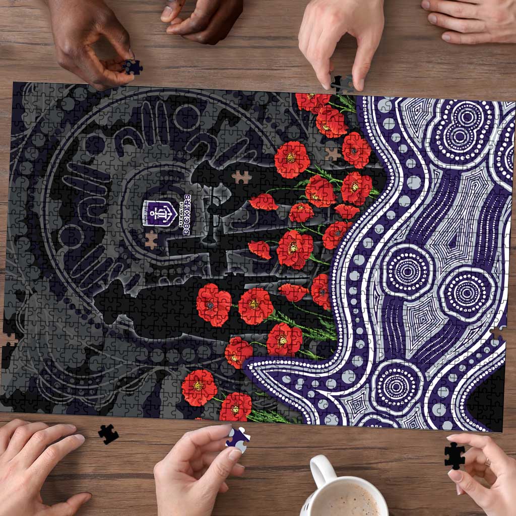 Fremantle Dockers ANZAC Day Puzzle Indigenous Dot Art with Poppy Flower Tribute