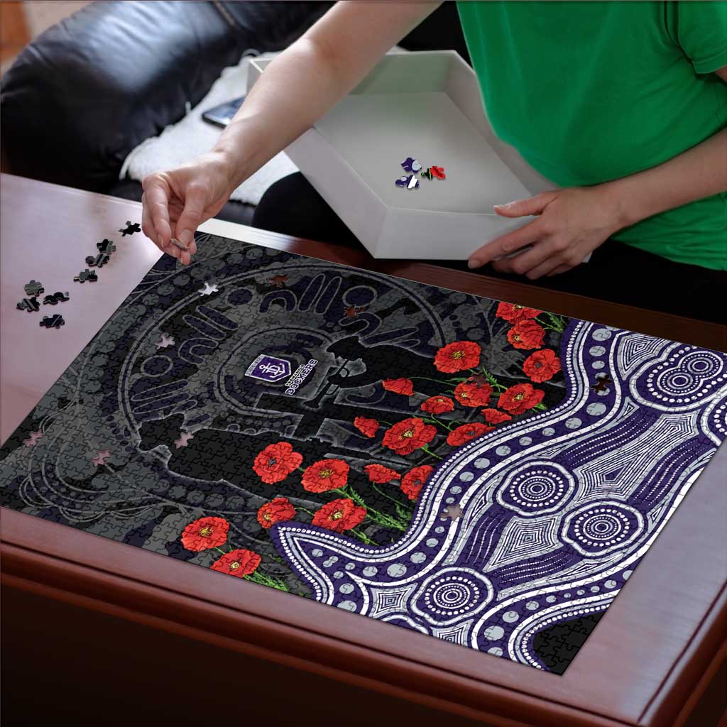 Fremantle Dockers ANZAC Day Puzzle Indigenous Dot Art with Poppy Flower Tribute