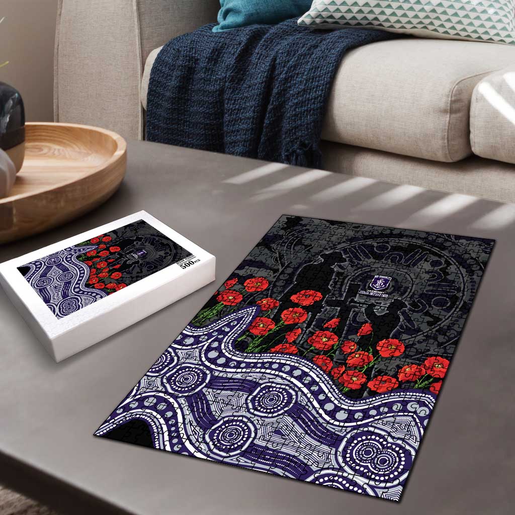 Fremantle Dockers ANZAC Day Puzzle Indigenous Dot Art with Poppy Flower Tribute