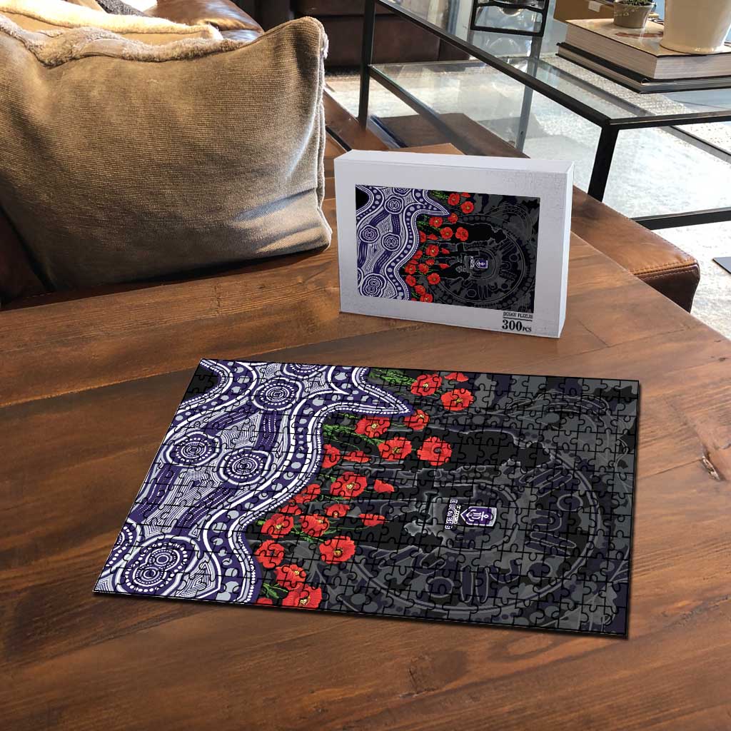 Fremantle Dockers ANZAC Day Puzzle Indigenous Dot Art with Poppy Flower Tribute