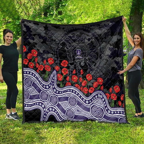 Fremantle Dockers ANZAC Day Quilt Indigenous Dot Art with Poppy Flower Tribute