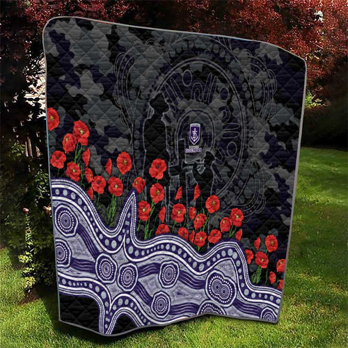 Fremantle Dockers ANZAC Day Quilt Indigenous Dot Art with Poppy Flower Tribute