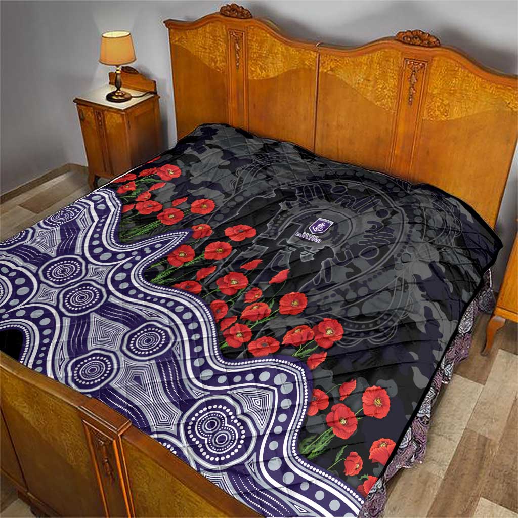 Fremantle Dockers ANZAC Day Quilt Indigenous Dot Art with Poppy Flower Tribute