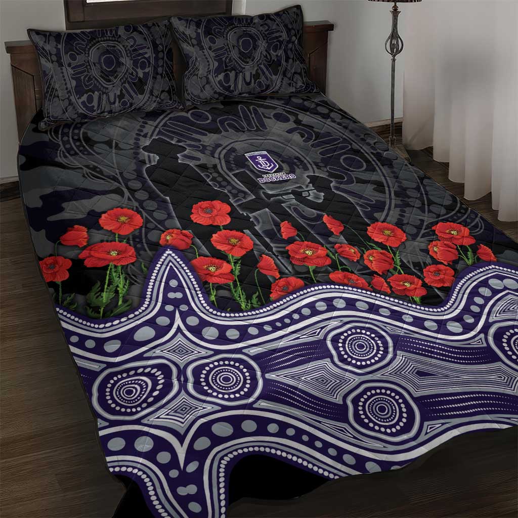 Fremantle Dockers ANZAC Day Quilt Bed Set Indigenous Dot Art with Poppy Flower Tribute