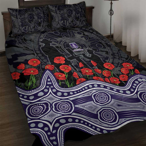 Fremantle Dockers ANZAC Day Quilt Bed Set Indigenous Dot Art with Poppy Flower Tribute