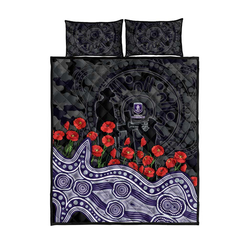 Fremantle Dockers ANZAC Day Quilt Bed Set Indigenous Dot Art with Poppy Flower Tribute
