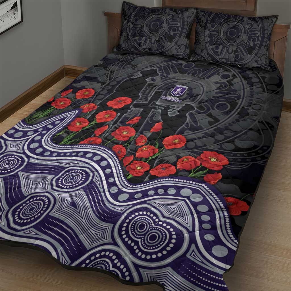 Fremantle Dockers ANZAC Day Quilt Bed Set Indigenous Dot Art with Poppy Flower Tribute
