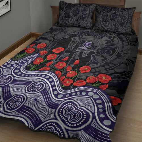 Fremantle Dockers ANZAC Day Quilt Bed Set Indigenous Dot Art with Poppy Flower Tribute