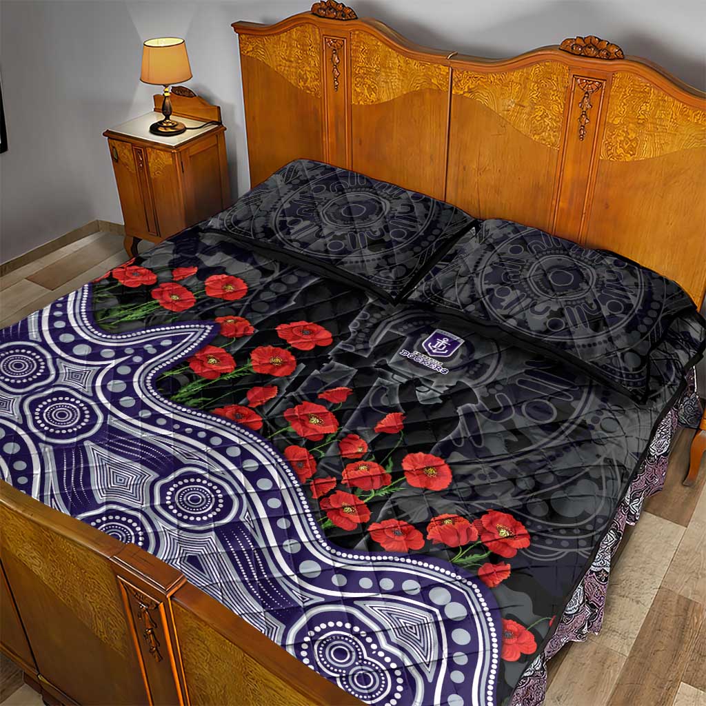 Fremantle Dockers ANZAC Day Quilt Bed Set Indigenous Dot Art with Poppy Flower Tribute