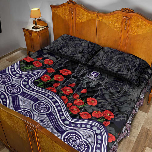 Fremantle Dockers ANZAC Day Quilt Bed Set Indigenous Dot Art with Poppy Flower Tribute