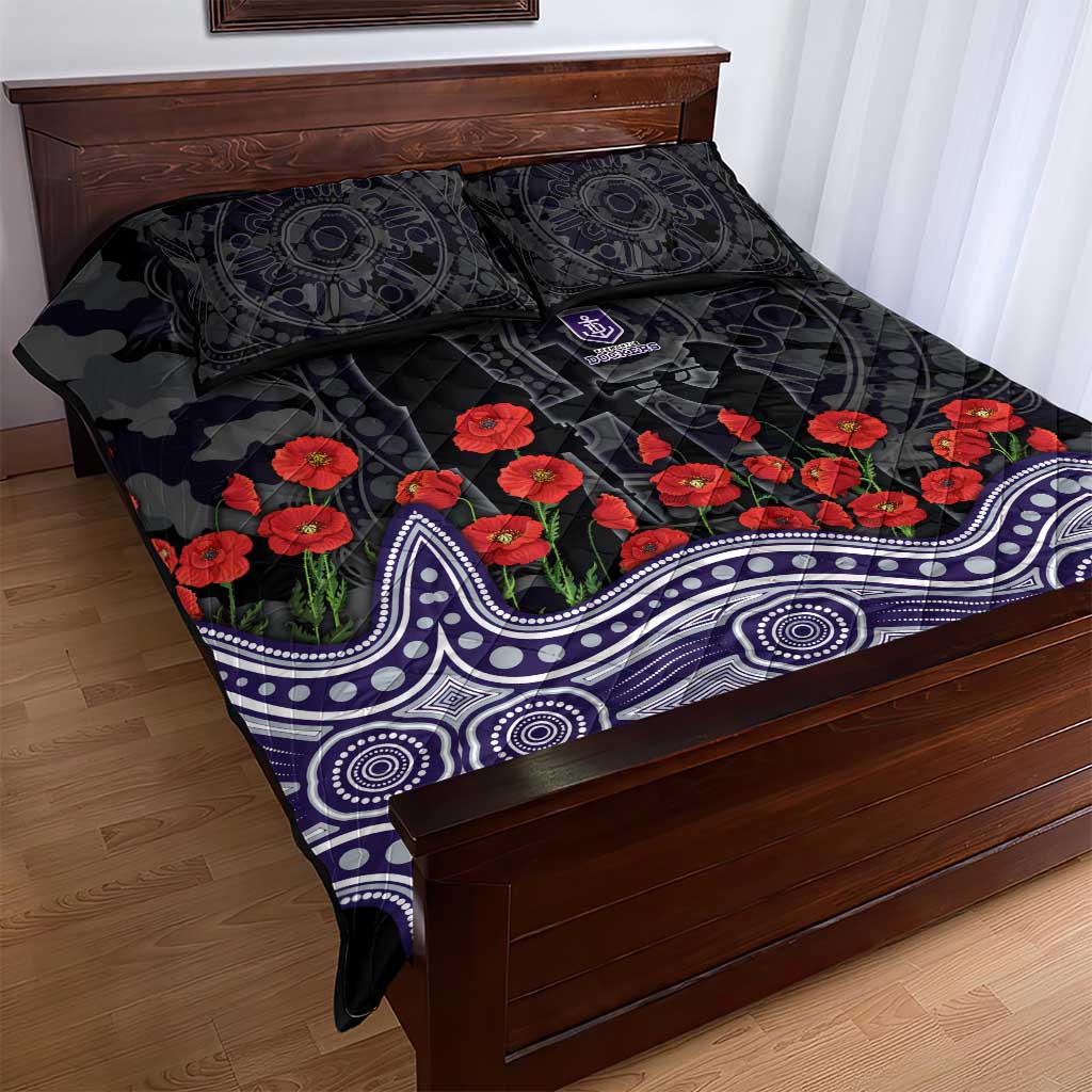 Fremantle Dockers ANZAC Day Quilt Bed Set Indigenous Dot Art with Poppy Flower Tribute