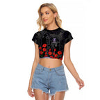 Fremantle Dockers ANZAC Day Raglan Cropped T Shirt Indigenous Dot Art with Poppy Flower Tribute