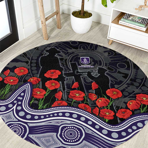 Fremantle Dockers ANZAC Day Round Carpet Indigenous Dot Art with Poppy Flower Tribute