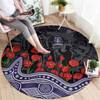 Fremantle Dockers ANZAC Day Round Carpet Indigenous Dot Art with Poppy Flower Tribute