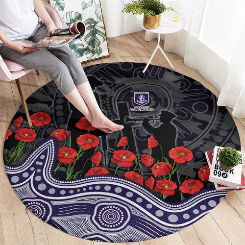 Fremantle Dockers ANZAC Day Round Carpet Indigenous Dot Art with Poppy Flower Tribute