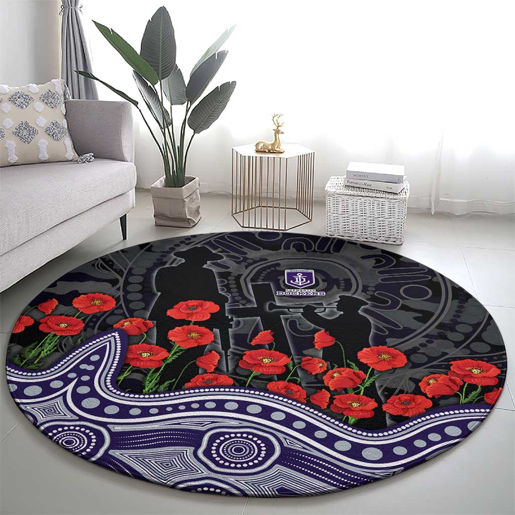 Fremantle Dockers ANZAC Day Round Carpet Indigenous Dot Art with Poppy Flower Tribute