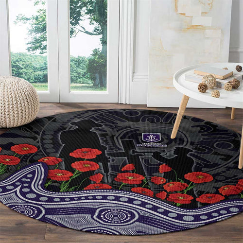 Fremantle Dockers ANZAC Day Round Carpet Indigenous Dot Art with Poppy Flower Tribute