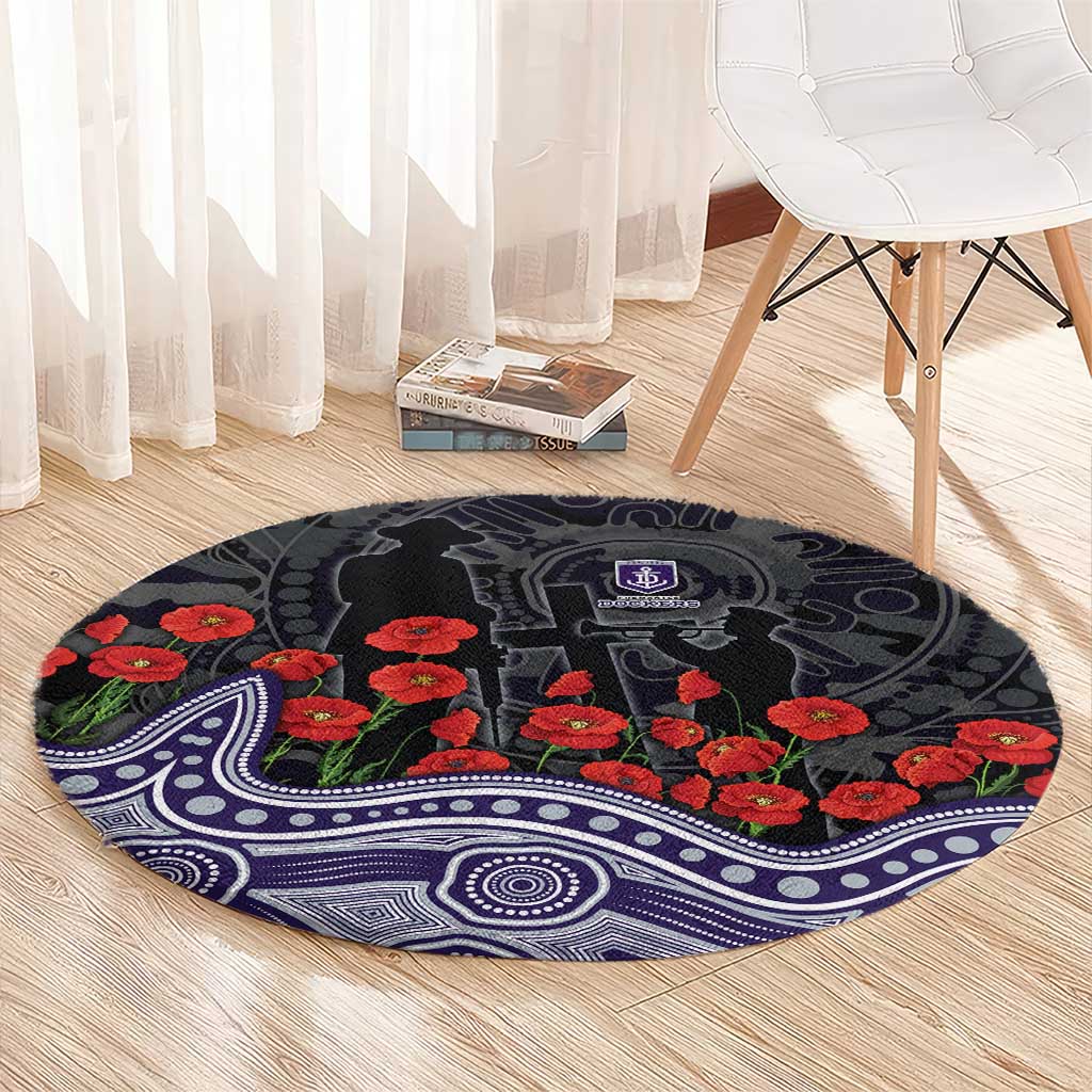 Fremantle Dockers ANZAC Day Round Carpet Indigenous Dot Art with Poppy Flower Tribute