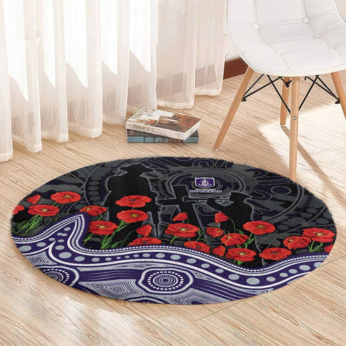 Fremantle Dockers ANZAC Day Round Carpet Indigenous Dot Art with Poppy Flower Tribute