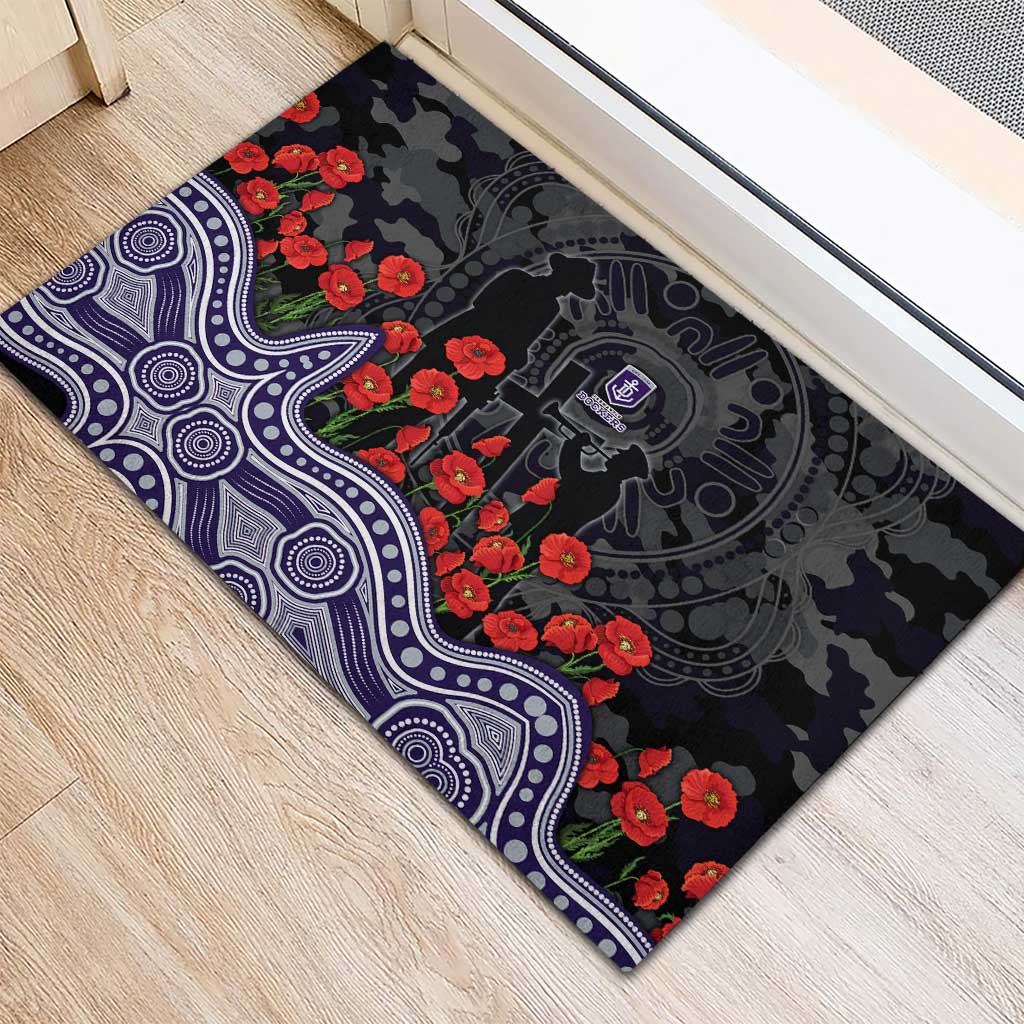 Fremantle Dockers ANZAC Day Rubber Doormat Indigenous Dot Art with Poppy Flower Tribute
