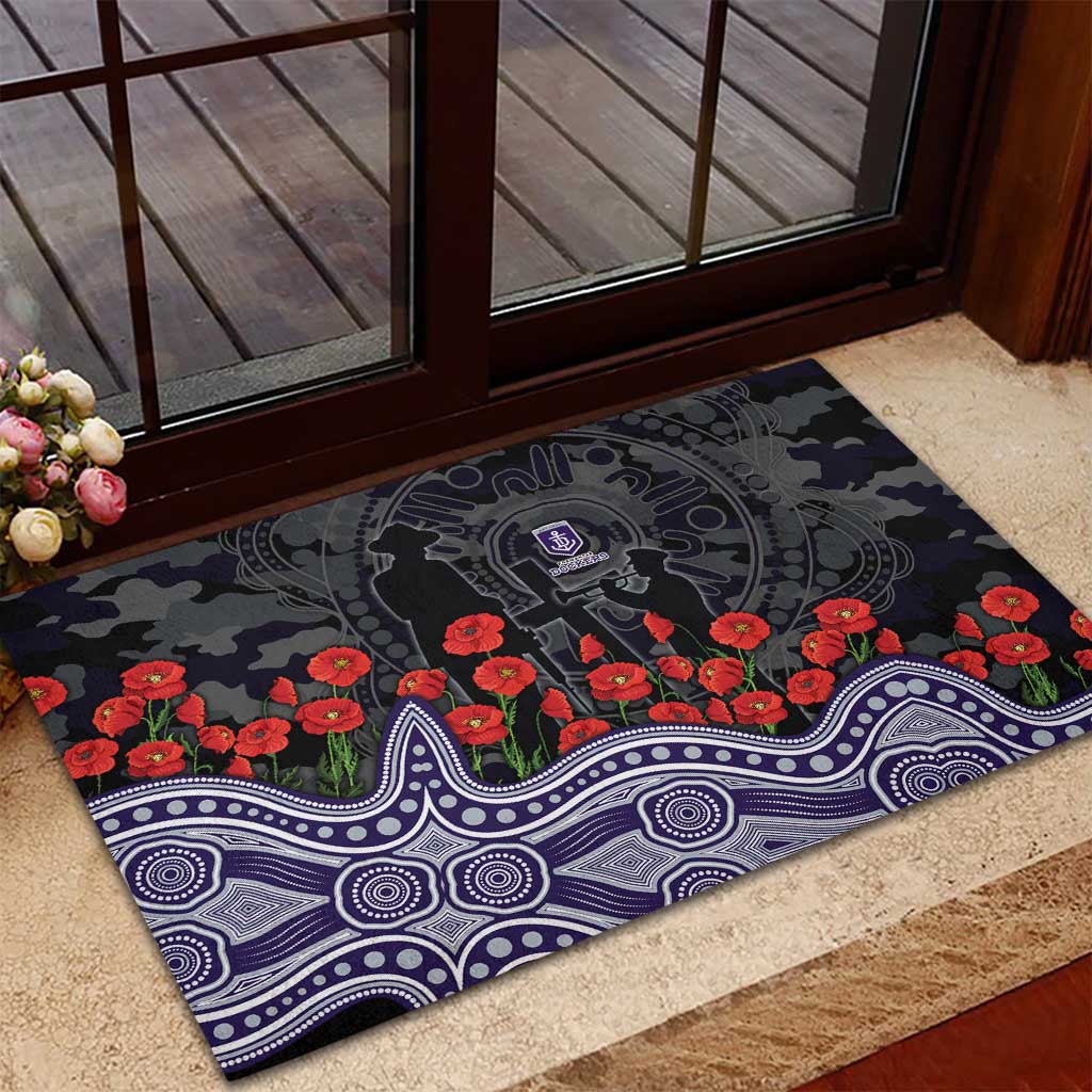 Fremantle Dockers ANZAC Day Rubber Doormat Indigenous Dot Art with Poppy Flower Tribute