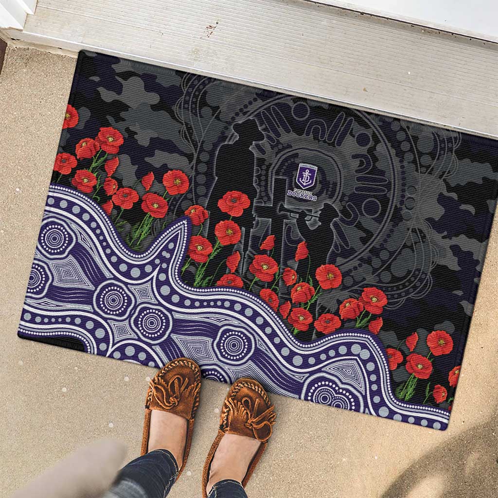 Fremantle Dockers ANZAC Day Rubber Doormat Indigenous Dot Art with Poppy Flower Tribute