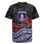 Fremantle Dockers ANZAC Day Rugby Jersey Indigenous Dot Art with Poppy Flower Tribute