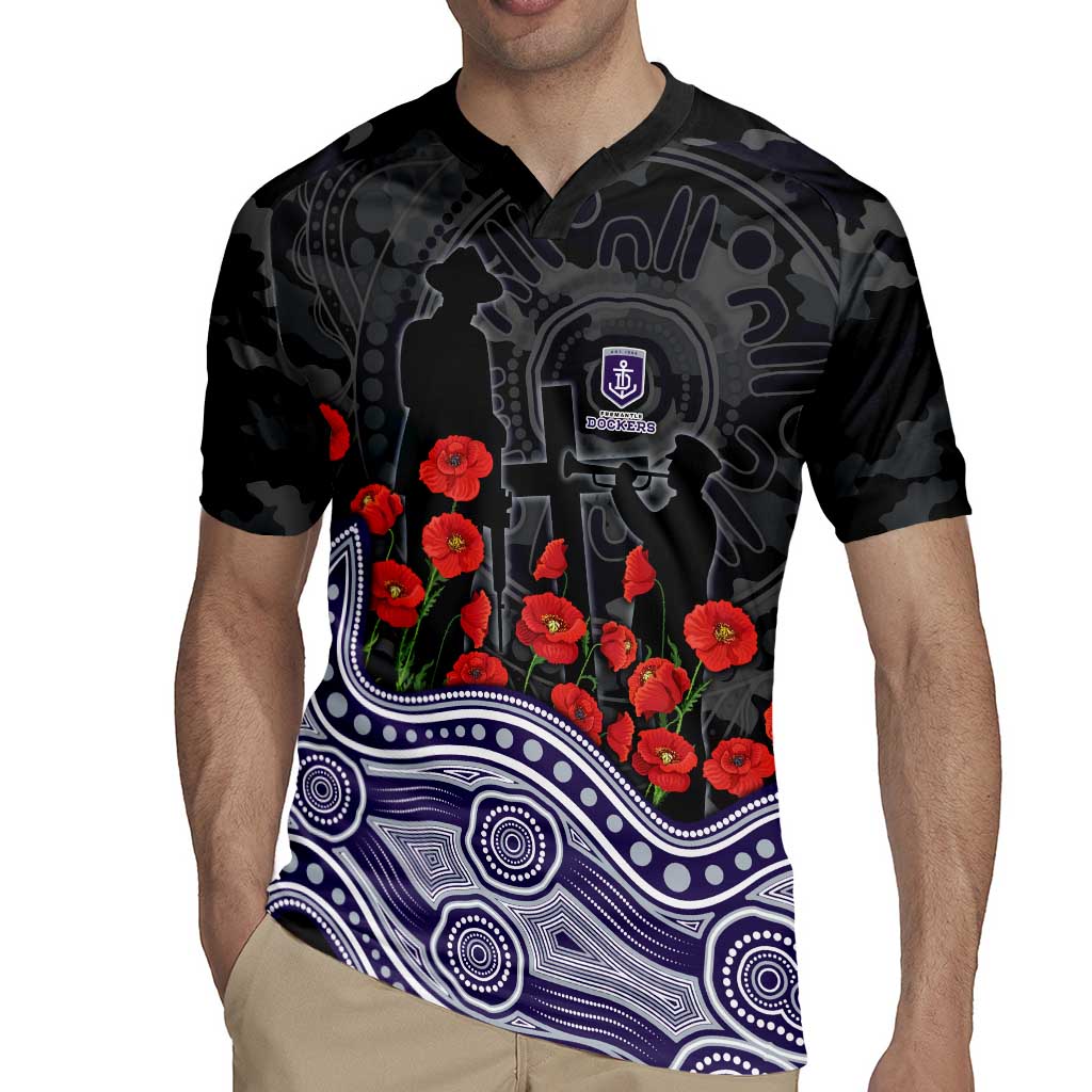 Fremantle Dockers ANZAC Day Rugby Jersey Indigenous Dot Art with Poppy Flower Tribute