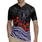 Fremantle Dockers ANZAC Day Rugby Jersey Indigenous Dot Art with Poppy Flower Tribute