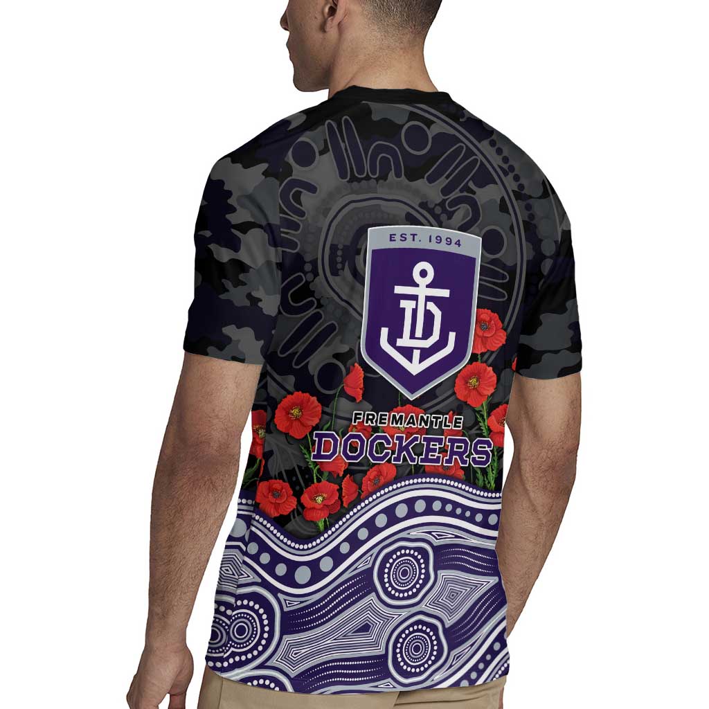 Fremantle Dockers ANZAC Day Rugby Jersey Indigenous Dot Art with Poppy Flower Tribute
