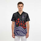 Fremantle Dockers ANZAC Day Scrub Top Indigenous Dot Art with Poppy Flower Tribute