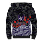Fremantle Dockers ANZAC Day Sherpa Hoodie Indigenous Dot Art with Poppy Flower Tribute