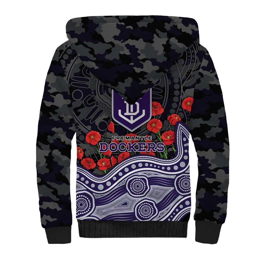 Fremantle Dockers ANZAC Day Sherpa Hoodie Indigenous Dot Art with Poppy Flower Tribute