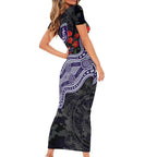 Fremantle Dockers ANZAC Day Short Sleeve Bodycon Dress Indigenous Dot Art with Poppy Flower Tribute