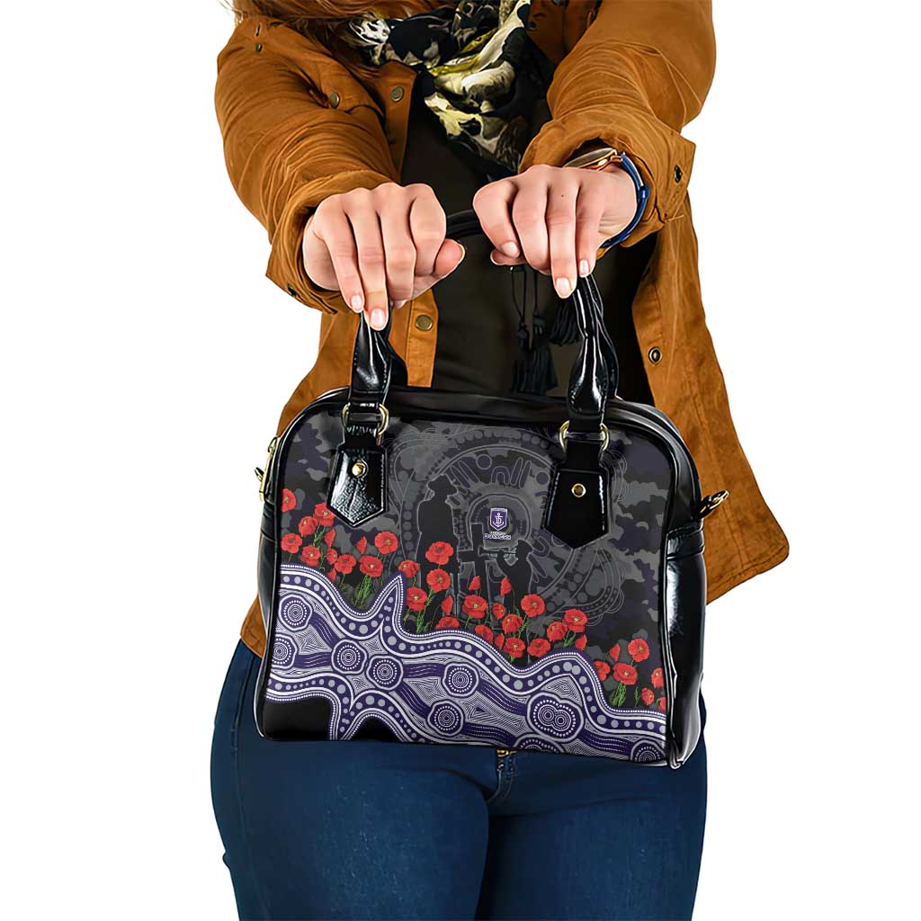 Fremantle Dockers ANZAC Day Shoulder Handbag Indigenous Dot Art with Poppy Flower Tribute