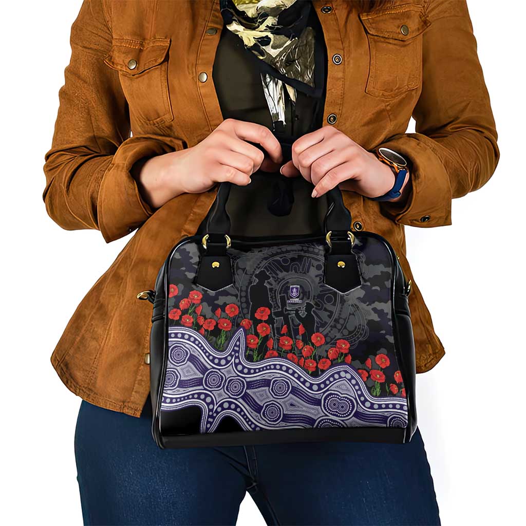 Fremantle Dockers ANZAC Day Shoulder Handbag Indigenous Dot Art with Poppy Flower Tribute