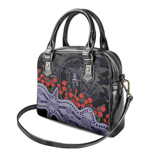 Fremantle Dockers ANZAC Day Shoulder Handbag Indigenous Dot Art with Poppy Flower Tribute