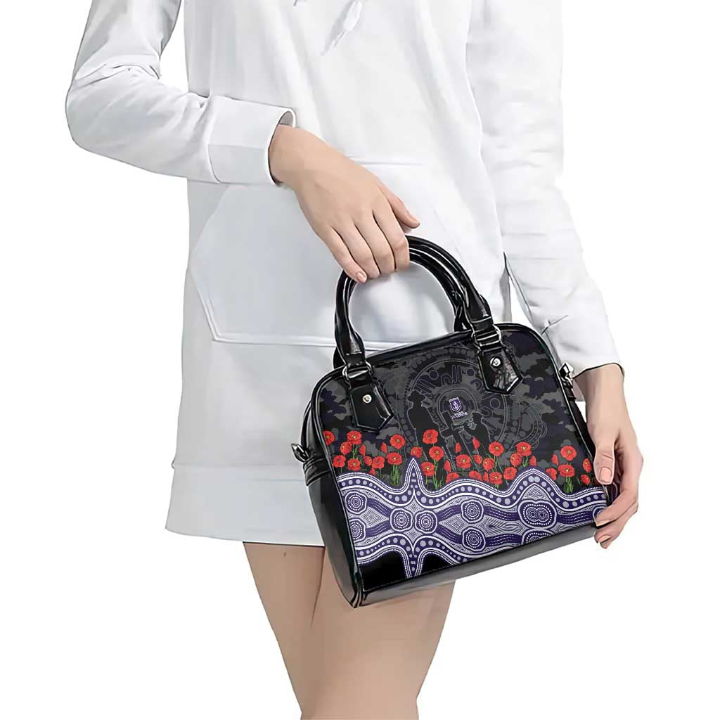 Fremantle Dockers ANZAC Day Shoulder Handbag Indigenous Dot Art with Poppy Flower Tribute