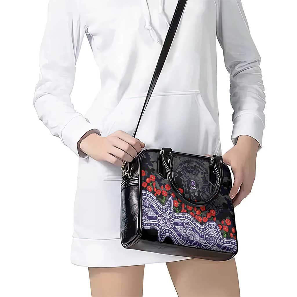Fremantle Dockers ANZAC Day Shoulder Handbag Indigenous Dot Art with Poppy Flower Tribute