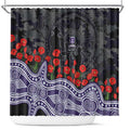 Fremantle Dockers ANZAC Day Shower Curtain Indigenous Dot Art with Poppy Flower Tribute