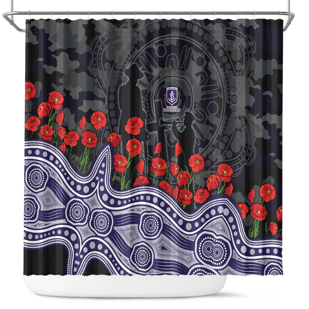 Fremantle Dockers ANZAC Day Shower Curtain Indigenous Dot Art with Poppy Flower Tribute