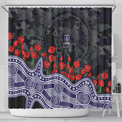 Fremantle Dockers ANZAC Day Shower Curtain Indigenous Dot Art with Poppy Flower Tribute
