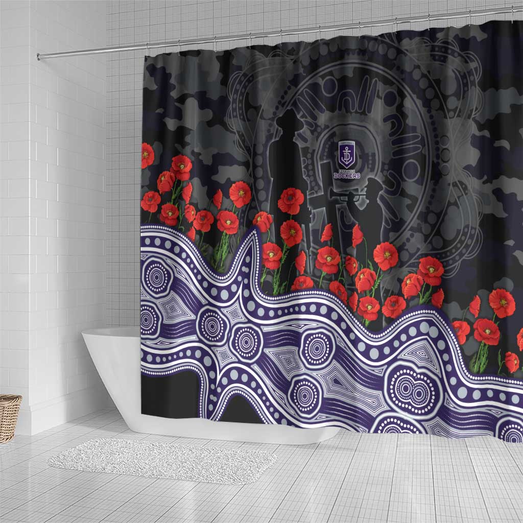 Fremantle Dockers ANZAC Day Shower Curtain Indigenous Dot Art with Poppy Flower Tribute