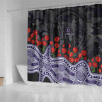 Fremantle Dockers ANZAC Day Shower Curtain Indigenous Dot Art with Poppy Flower Tribute
