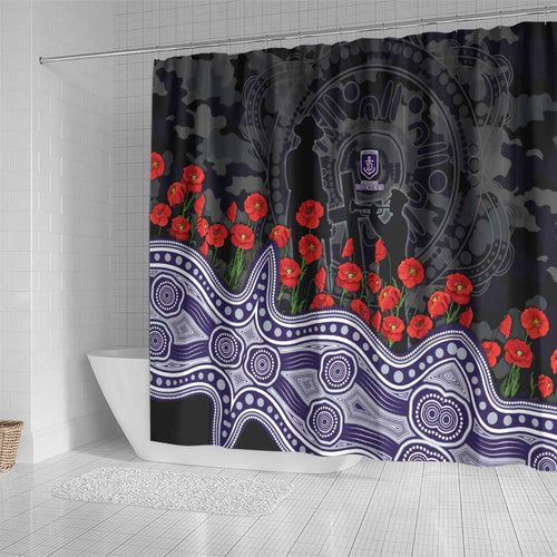 Fremantle Dockers ANZAC Day Shower Curtain Indigenous Dot Art with Poppy Flower Tribute