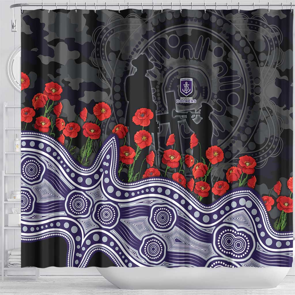 Fremantle Dockers ANZAC Day Shower Curtain Indigenous Dot Art with Poppy Flower Tribute