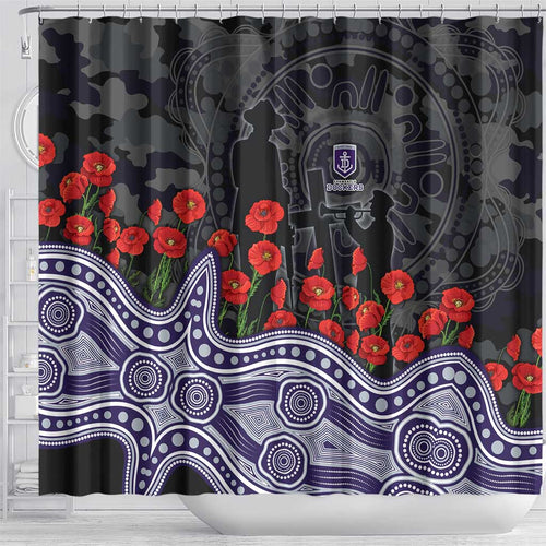 Fremantle Dockers ANZAC Day Shower Curtain Indigenous Dot Art with Poppy Flower Tribute