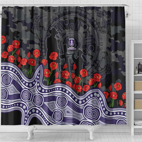 Fremantle Dockers ANZAC Day Shower Curtain Indigenous Dot Art with Poppy Flower Tribute