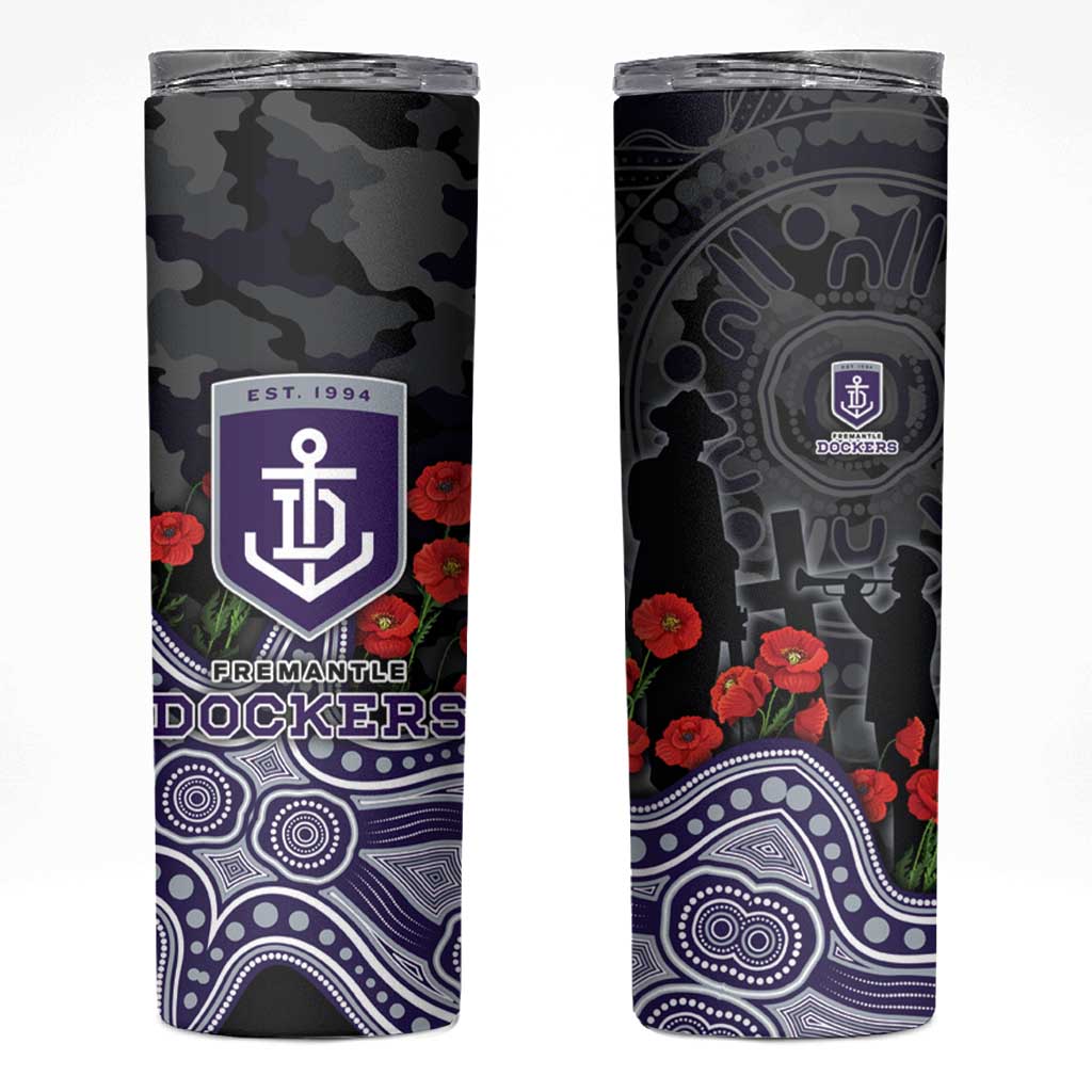 Fremantle Dockers ANZAC Day Skinny Tumbler Indigenous Dot Art with Poppy Flower Tribute