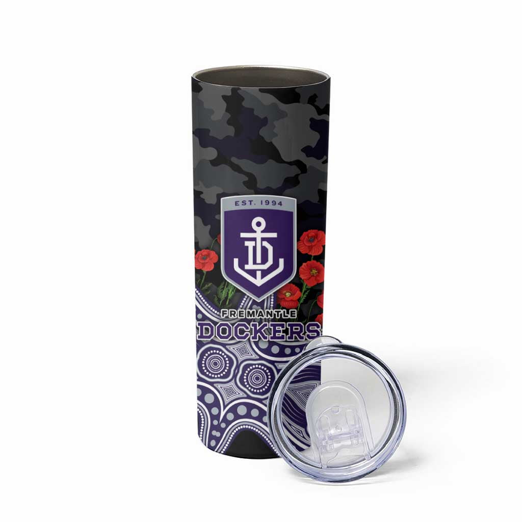 Fremantle Dockers ANZAC Day Skinny Tumbler Indigenous Dot Art with Poppy Flower Tribute